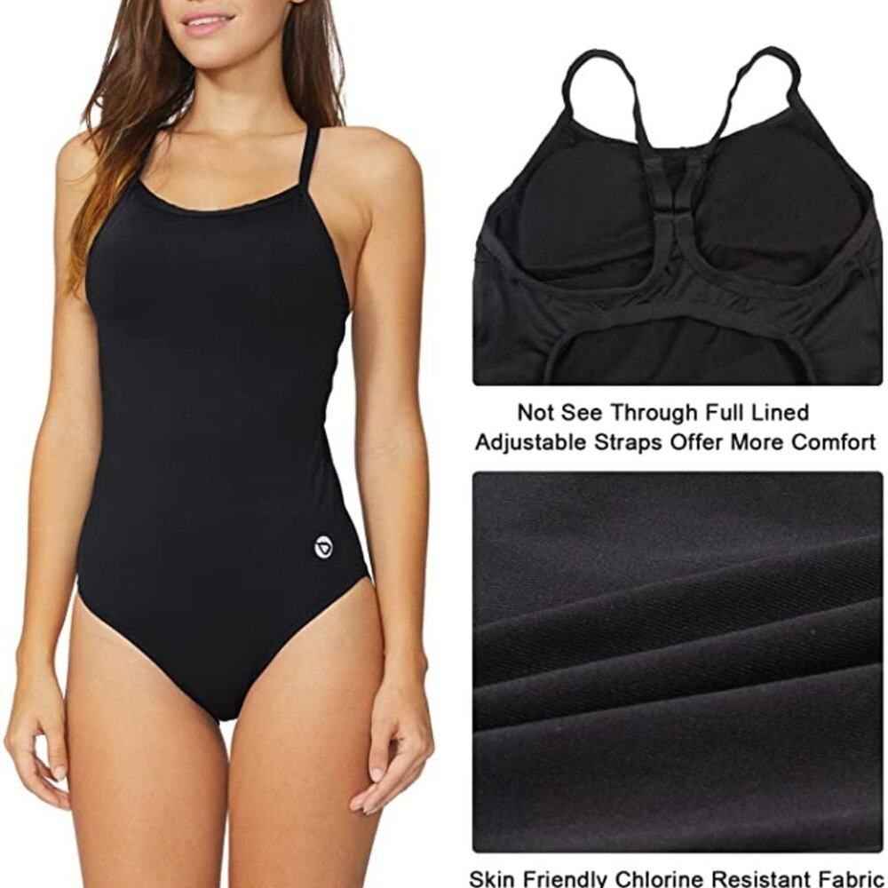 BALEAF WOMEN'S ATHLETIC TRAINING ADJUSTABLE STRAP ONE PIECE SWIMSUIT BLACK NEW